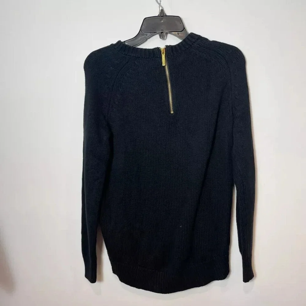 Michael Kors Cable Knit Pullover Sweater Black S Long‎ Sleeve Chevron Designer